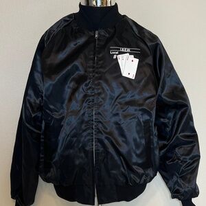 KING LOUIE Jacket | PRO FIT IBEW Local Vintage Satin Zip Black Windbreaker | XL